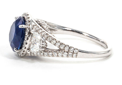 Natural No Heat Round Vivid Cornflower Blue Sapphire Diamond Ring