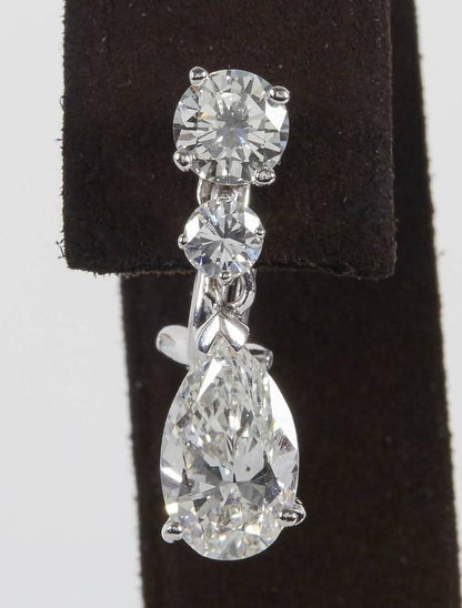 GIA Certified Pear Shape Diamond Dangle Drop 14k Gold Earrings