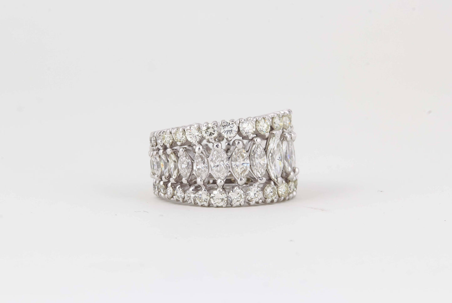 Marquise and Round Diamond Wide Graduated Eternity Band in Platinum