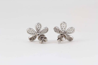 Diamond Flower Stud Earrings 1.08 Carat F VS 18k White Gold