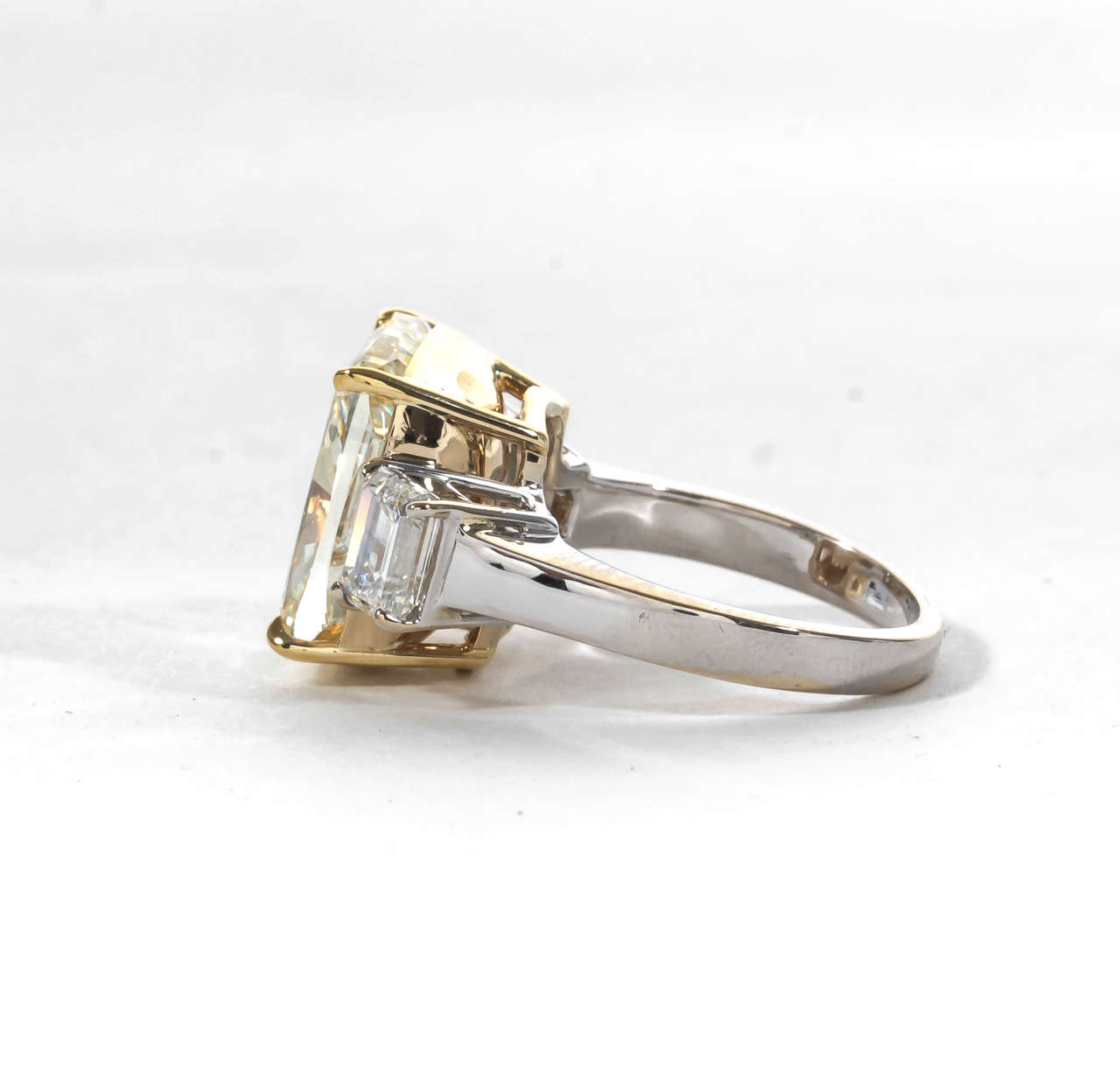 Fancy Yellow 10.06 Carat Cushion Cut Diamond Platinum Gold Ring