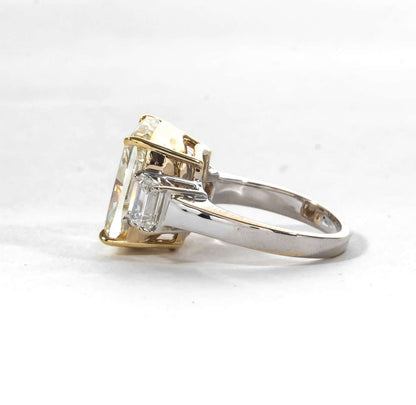 Fancy Yellow 10.06 Carat Cushion Cut Diamond Platinum Gold Ring