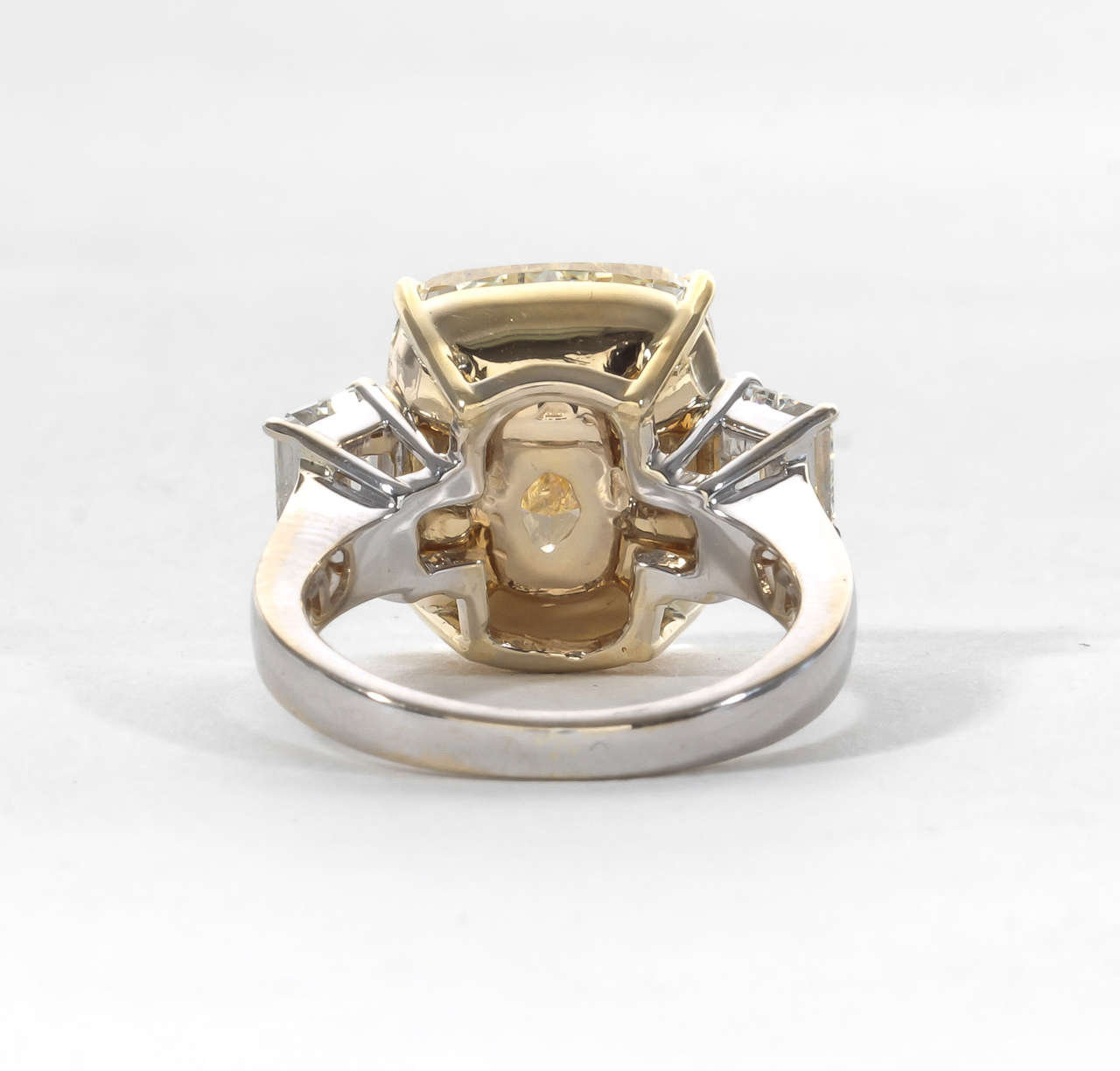 Fancy Yellow 10.06 Carat Cushion Cut Diamond Platinum Gold Ring