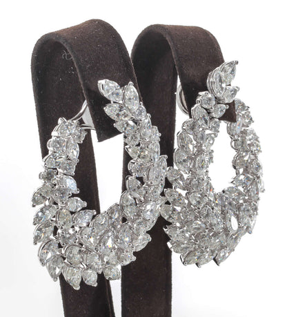 22.45 Carat Diamond 18k White Gold Wreath Swirl Clip-On Earrings