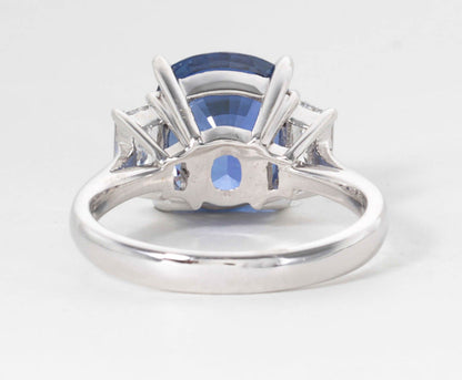 GIA Certified 8.04 Carat Cushion Cut Blue Sapphire Diamond Ring