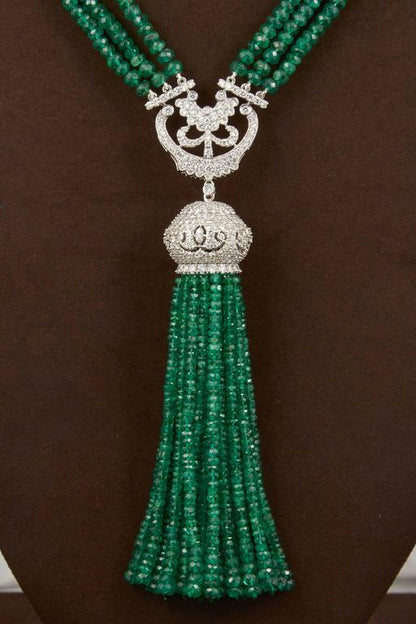 Exquisite 300 Carat Green Emerald and Diamond Tassel Necklace