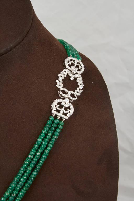 Exquisite 300 Carat Green Emerald and Diamond Tassel Necklace