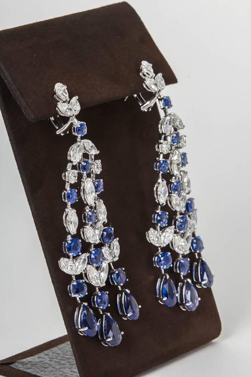 Exquisite 24.68ct Blue Sapphire and Diamond Platinum Chandelier Earrings