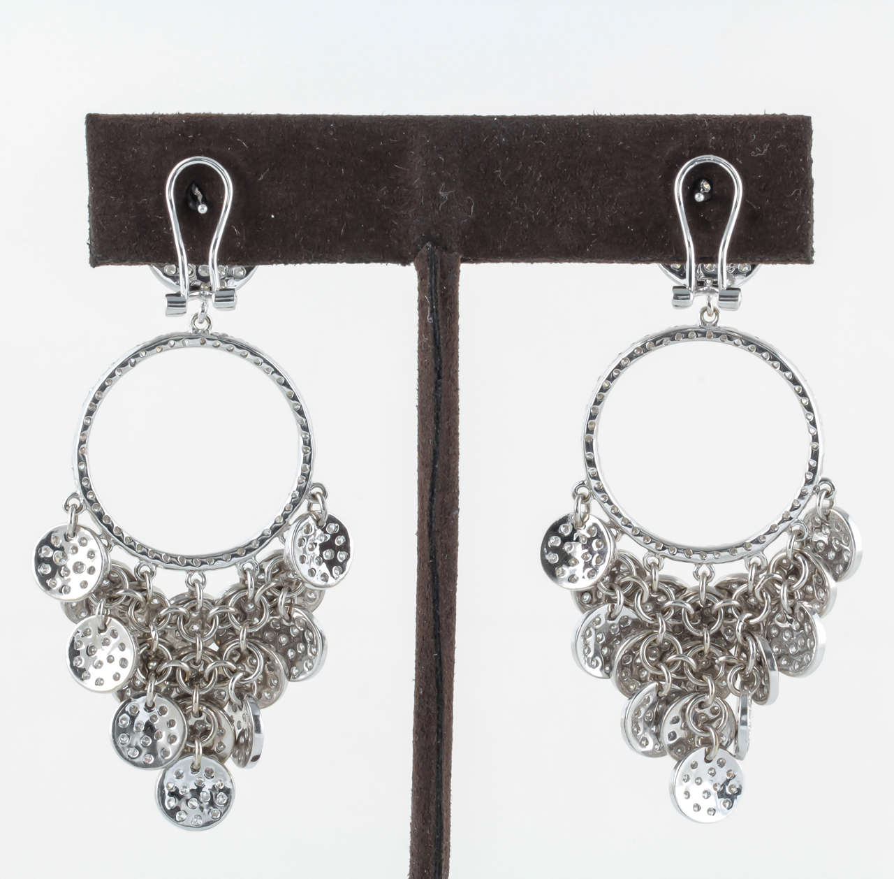Elegant 18k White Gold Pave Diamond Chandelier Drop Earrings