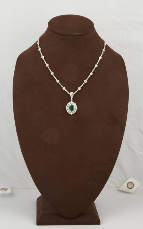 GIA 1.84ct Green Emerald and Diamond 18k White Gold Pendant Necklace