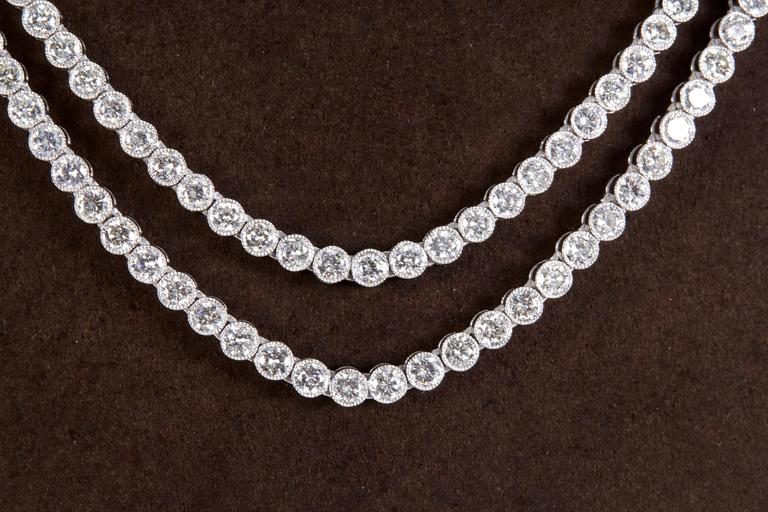 Exquisite Two Row Diamond Platinum 11.64ct Bezel Set Tennis Necklace