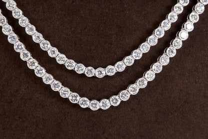 Exquisite Two Row Diamond Platinum 11.64ct Bezel Set Tennis Necklace