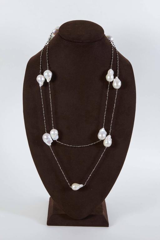 Diamond Scene Baroque Pearl Black Diamond Gold Long Chain Necklace