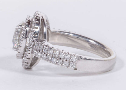 GIA Certified 1.70 Carat Round Diamond Double Halo Engagement Ring