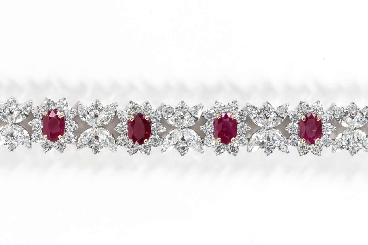 Exquisite 11.41ct Burma Ruby and Diamond Platinum Tennis Bracelet