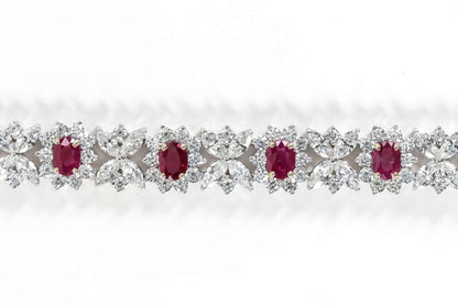 Exquisite 11.41ct Burma Ruby and Diamond Platinum Tennis Bracelet