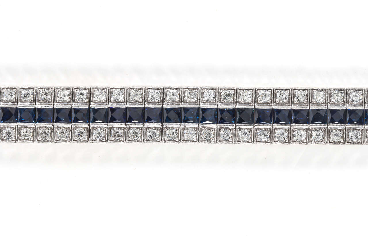 Premium French Cut Sapphire and Diamond Wide Line Bracelet