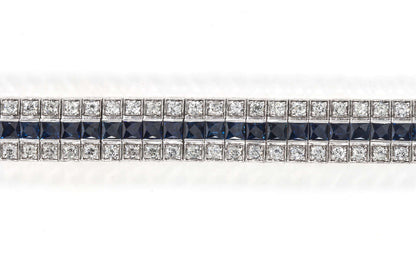 Premium French Cut Sapphire and Diamond Wide Line Bracelet