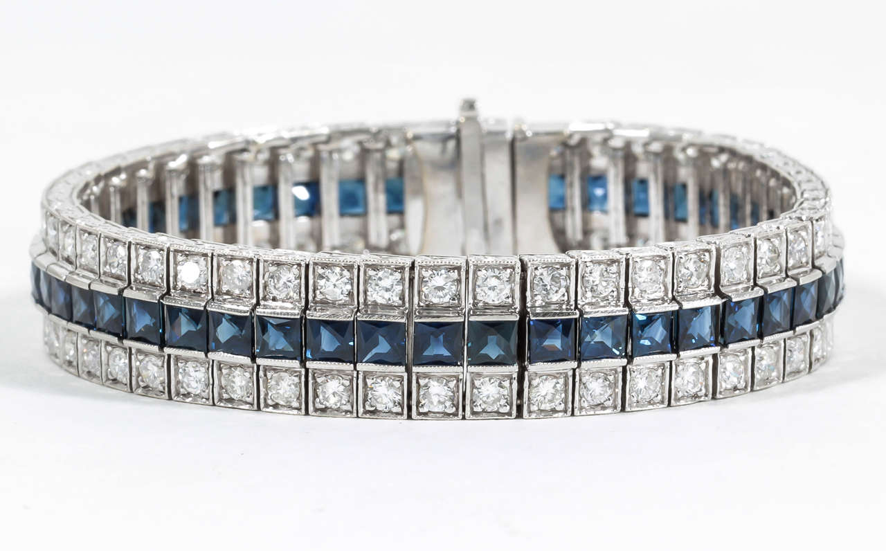 Premium French Cut Sapphire and Diamond Wide Line Bracelet