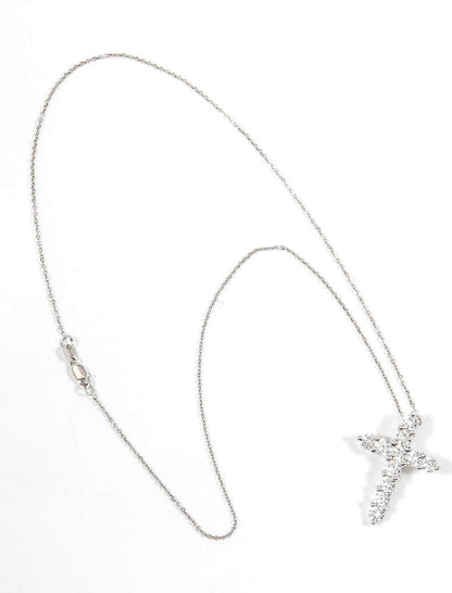 Classic 2.36 Carat Diamond Cross Pendant 14k White Gold Necklace