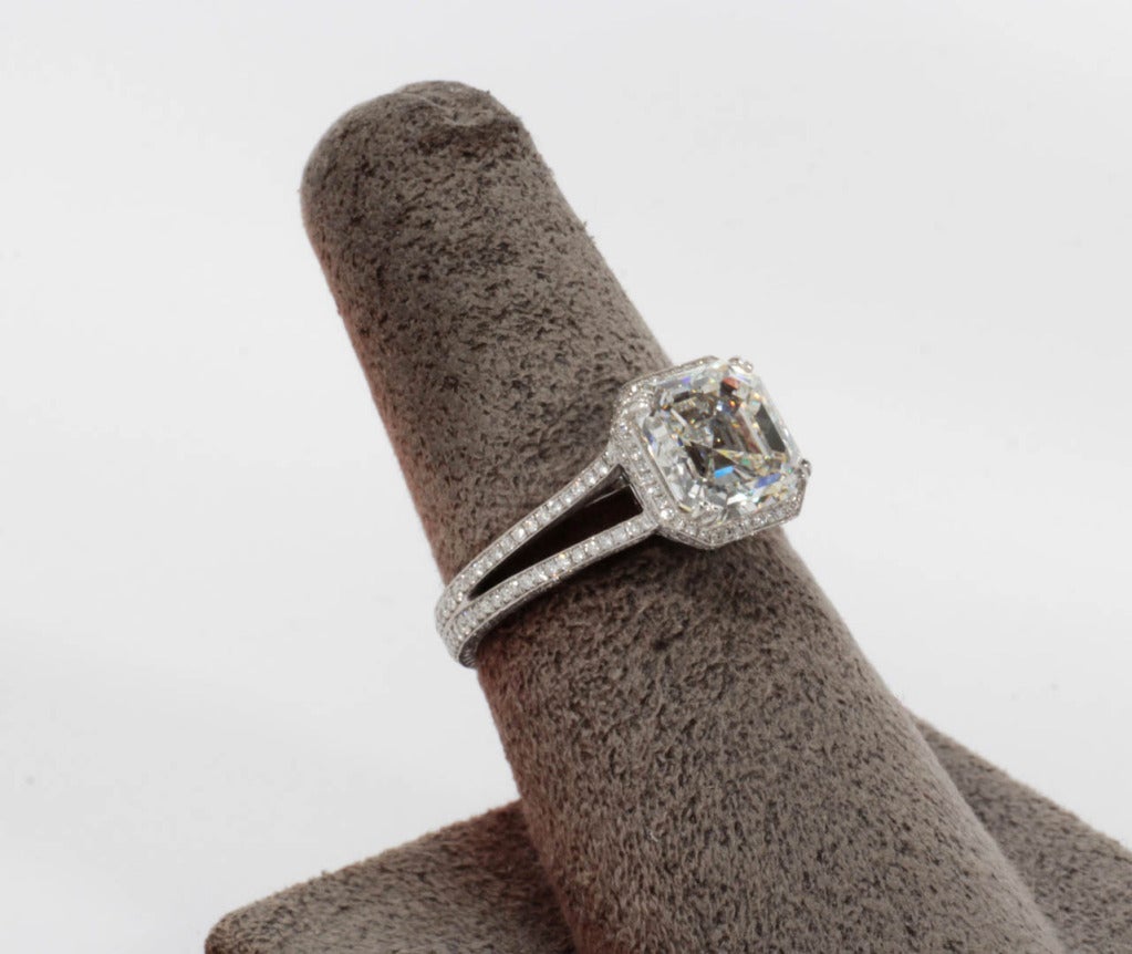 GIA 3.03 Carat Asscher Cut Diamond Platinum Micro Pave Engagement Ring