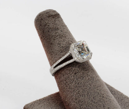 GIA 3.03 Carat Asscher Cut Diamond Platinum Micro Pave Engagement Ring