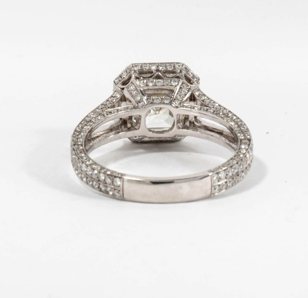 GIA 3.03 Carat Asscher Cut Diamond Platinum Micro Pave Engagement Ring