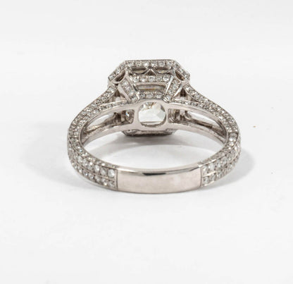 GIA 3.03 Carat Asscher Cut Diamond Platinum Micro Pave Engagement Ring