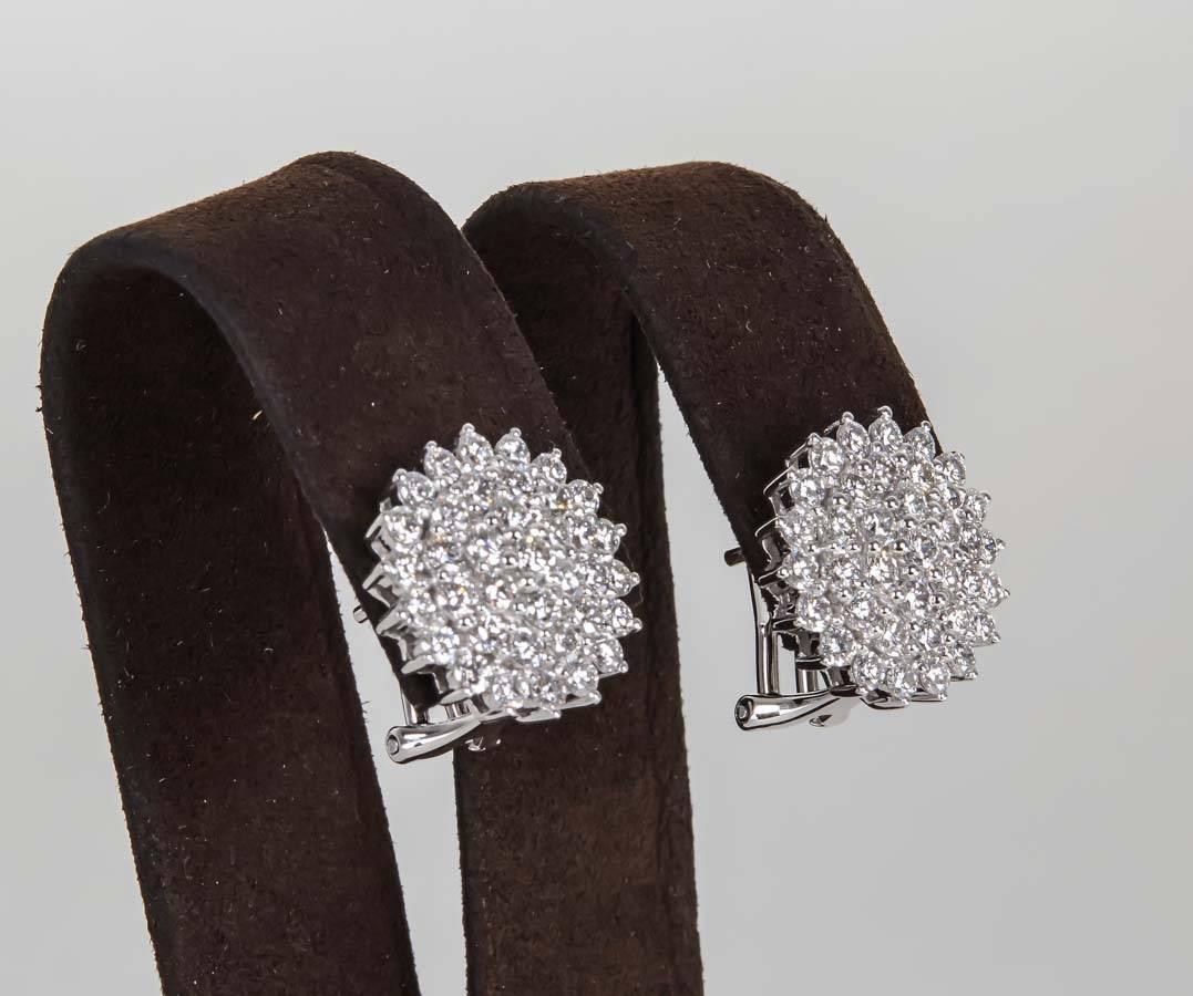 Classic 2.39 Carat Diamond 18k White Gold Button Earrings