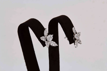 Classic 1.85ct Diamond 18k White Gold Cluster Stud Earrings