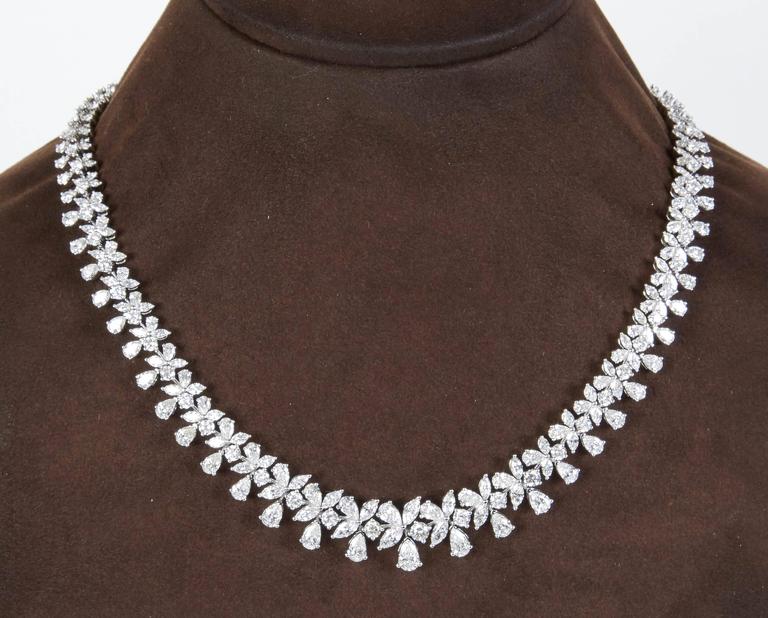 Classic 26 Carat Multi-Shape Diamond Necklace in 18k White Gold