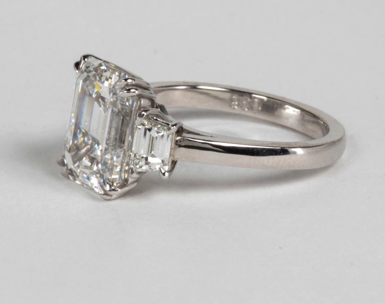 GIA Certified 4.15 Carat Emerald Cut Diamond Platinum Engagement Ring
