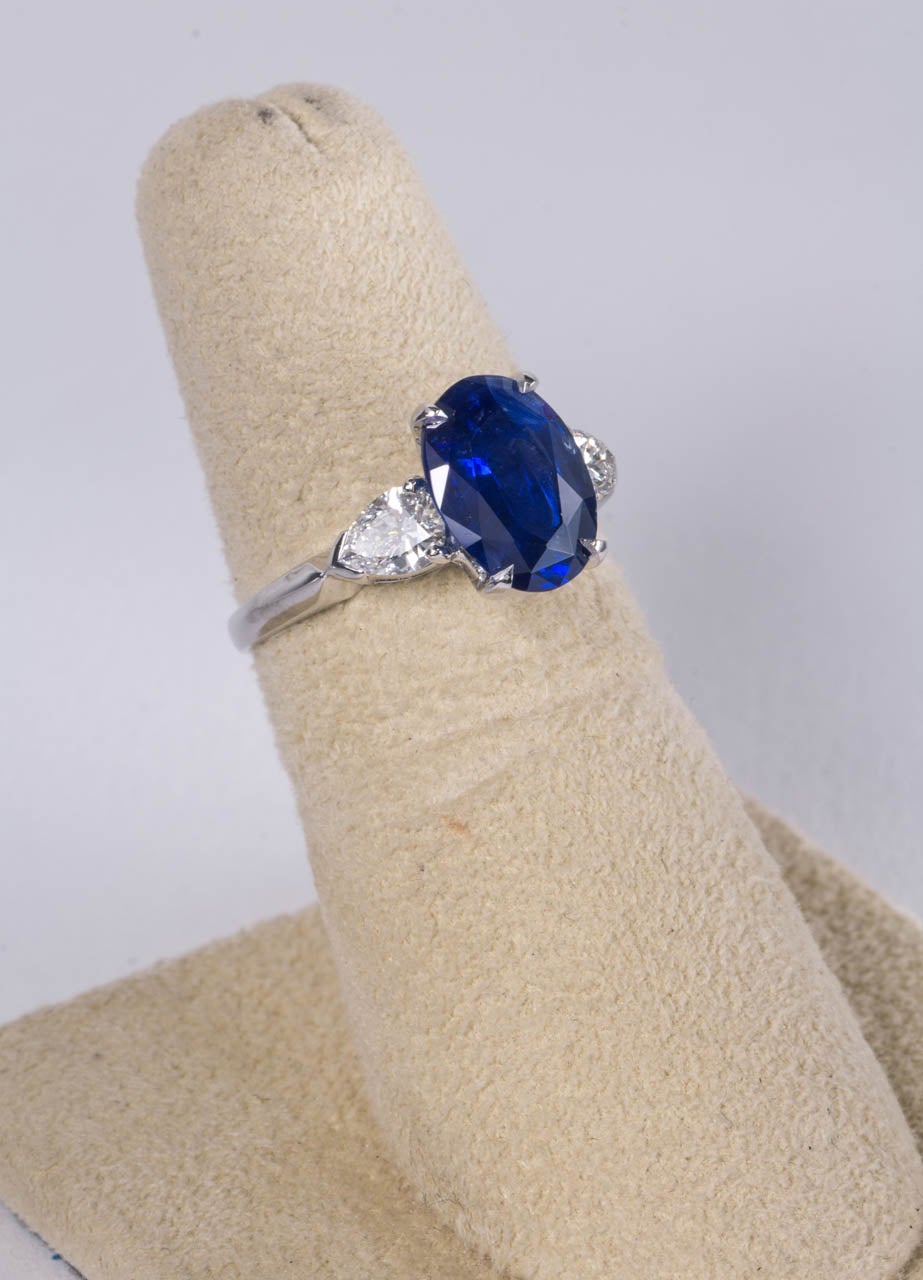 Classic 2.92ct Oval Blue Sapphire Diamond Platinum Engagement Ring