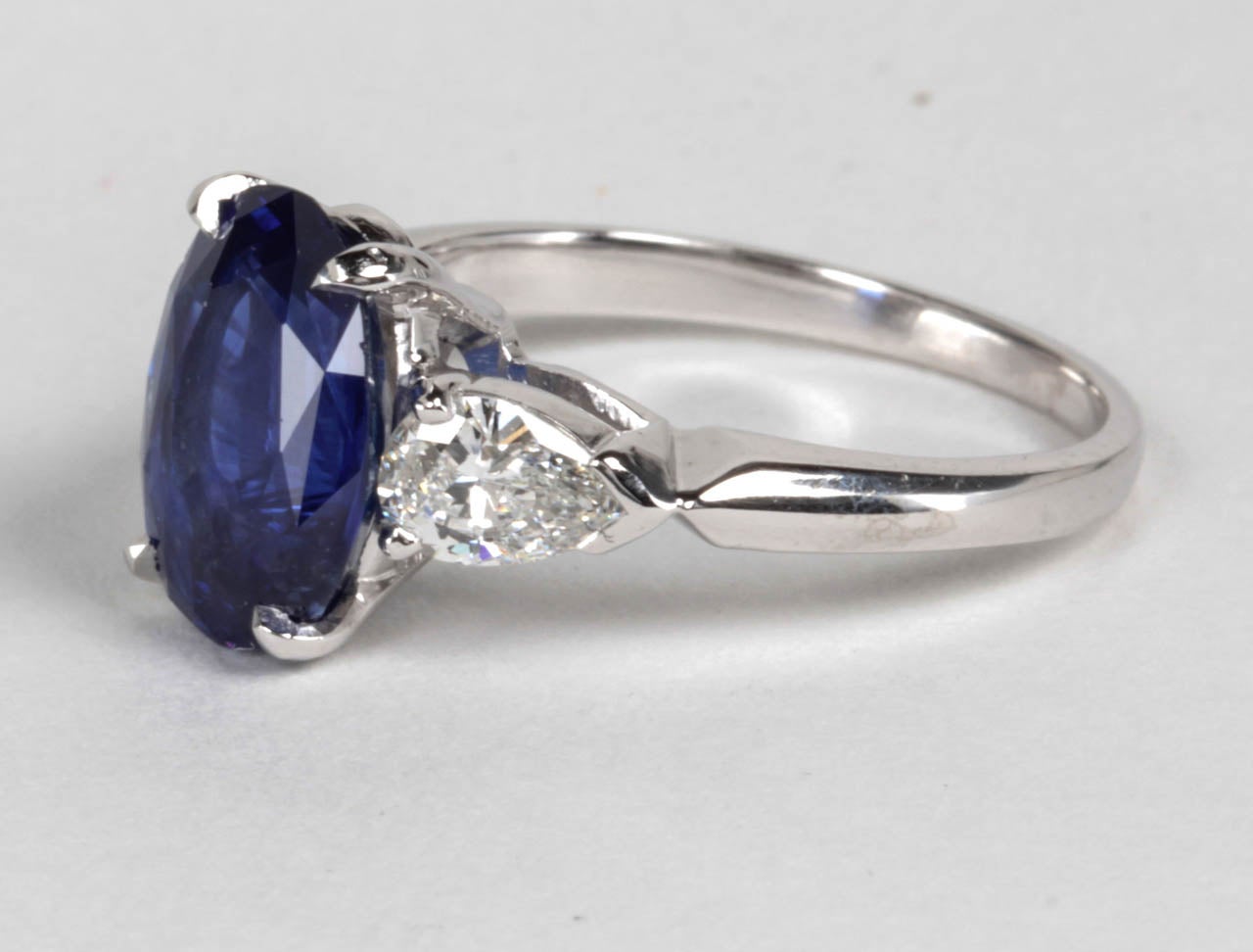 Classic 2.92ct Oval Blue Sapphire Diamond Platinum Engagement Ring