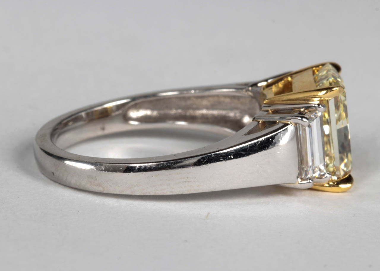 Unique GIA 2.86ct Fancy Light Yellow Radiant Diamond Platinum Engagement Ring