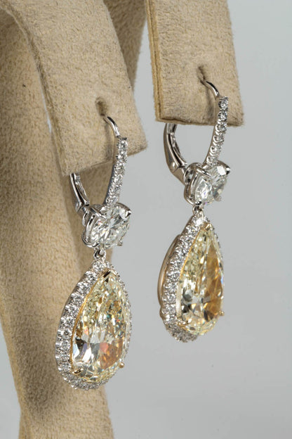 Important 13 Carat Yellow and White Diamond Drop Earrings