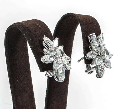 Elegant 8.72ct Marquise and Pear Diamond Platinum Cluster Clip-On Earrings