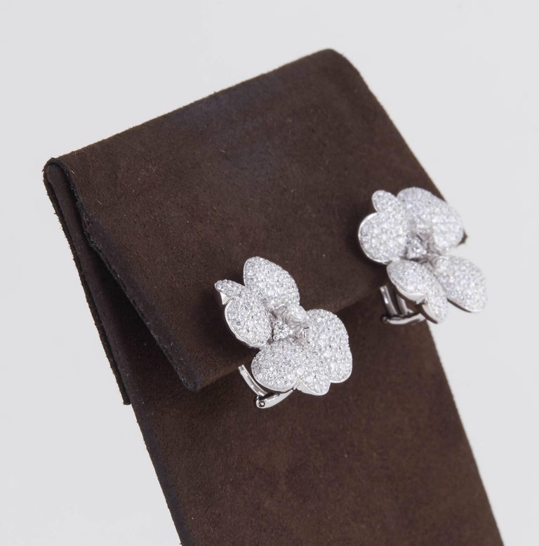 4.16 Carat Diamond 18k White Gold Four Petal Flower Earrings