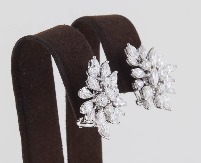 Classic 5.48 Carat Pear and Marquise Diamond Cluster Earrings