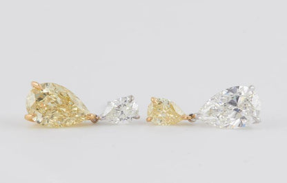 GIA Certified Fancy Yellow and White Diamond Gold Dangle Earrings