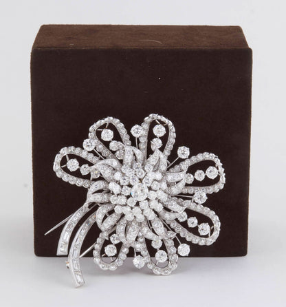 Incredible Vintage 1930s Estate 40 Carat Diamond Platinum Brooch Pin
