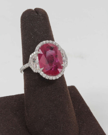 Exquisite 8 Carat Oval Ruby and Diamond Platinum Cocktail Ring