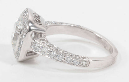GIA Certified 2.03 Carat Cushion Cut Diamond Platinum Engagement Ring