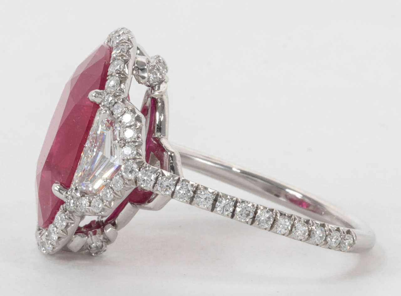 Exquisite 8 Carat Oval Ruby and Diamond Platinum Cocktail Ring