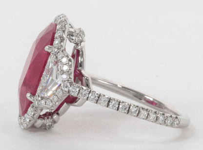 Exquisite 8 Carat Oval Ruby and Diamond Platinum Cocktail Ring