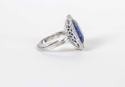 Rare GIA Certified 15 Carat Burma No Heat Sapphire Platinum Ring