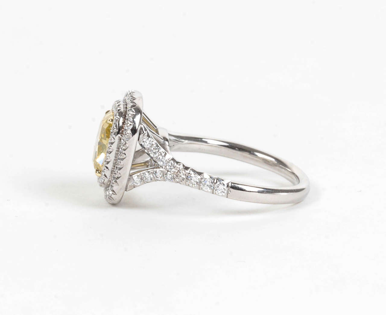 GIA Certified 1.54ct Vivid Yellow Cushion Diamond Platinum Ring