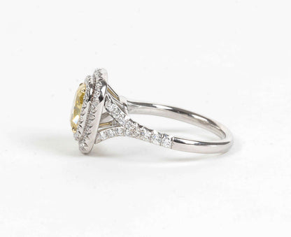 GIA Certified 1.54ct Vivid Yellow Cushion Diamond Platinum Ring