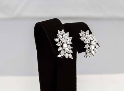 Elegant 3.42ct Pear Shape Diamond Cluster Clip-On Earrings 18k White Gold