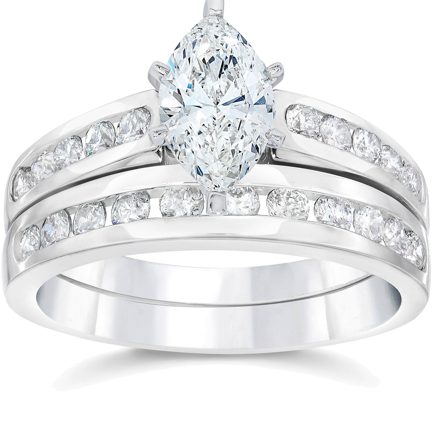 Pompeii 2 Carat Marquise Diamond Engagement Wedding Ring Set White Gold 14Karat (G/H,I1)